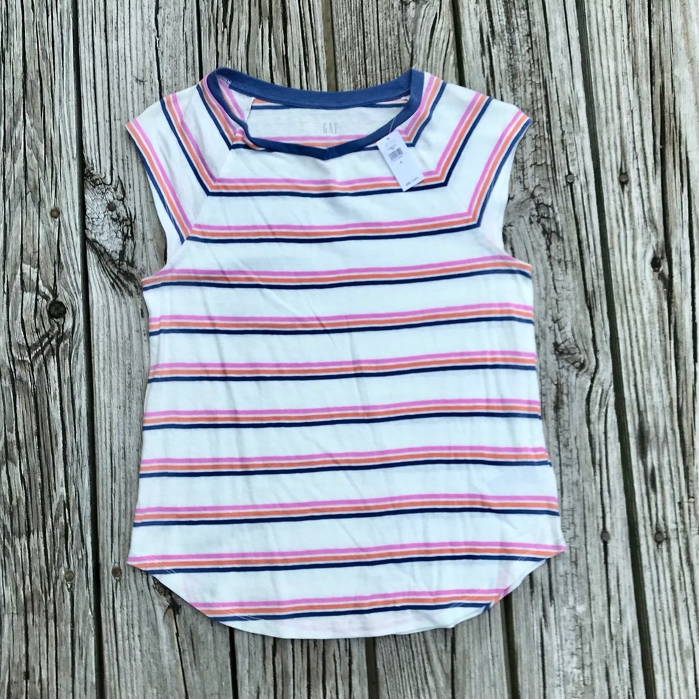 NEW Ladies GAP Cap Sleeve Stripe Knit 70s Look Style Fitted Top Tshirt Shirt S